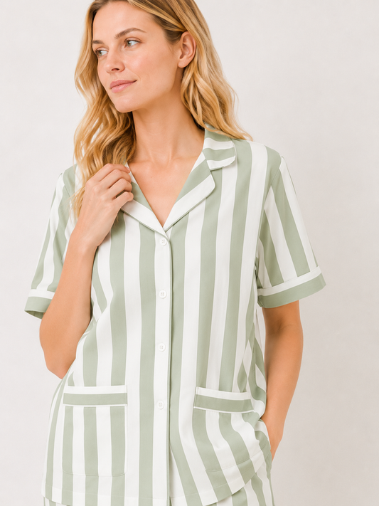 Matcha Stripe Cotton Pajama Set