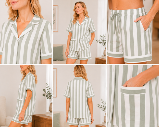 Matcha Stripe Cotton Short Set