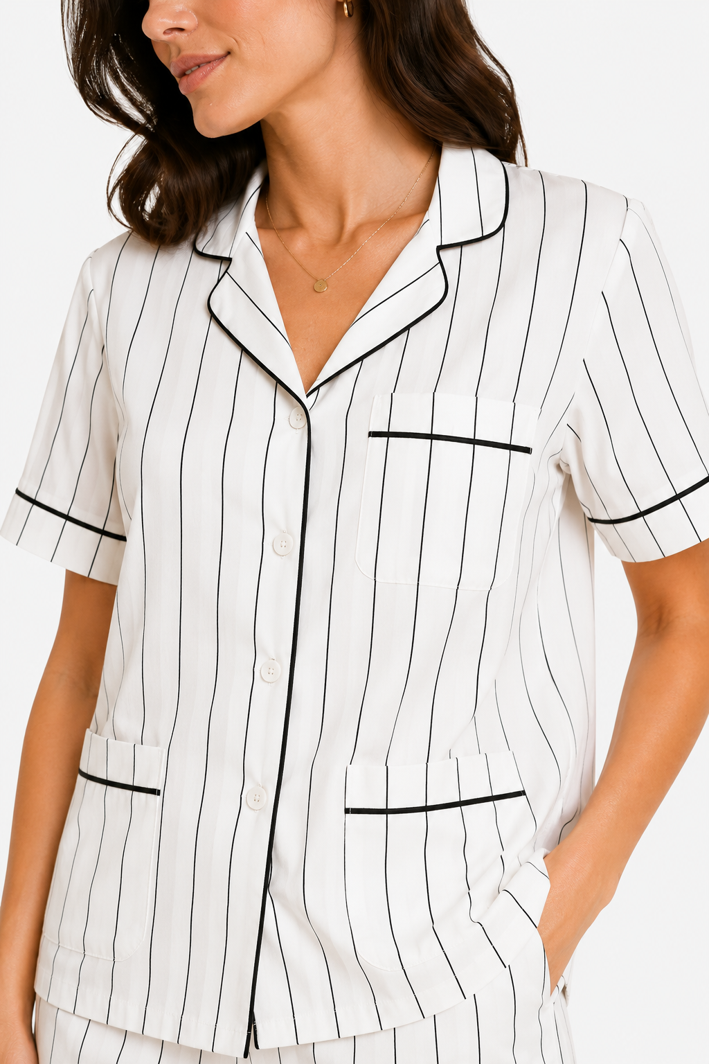 Midnight Pinstripe Satin Shorts Set