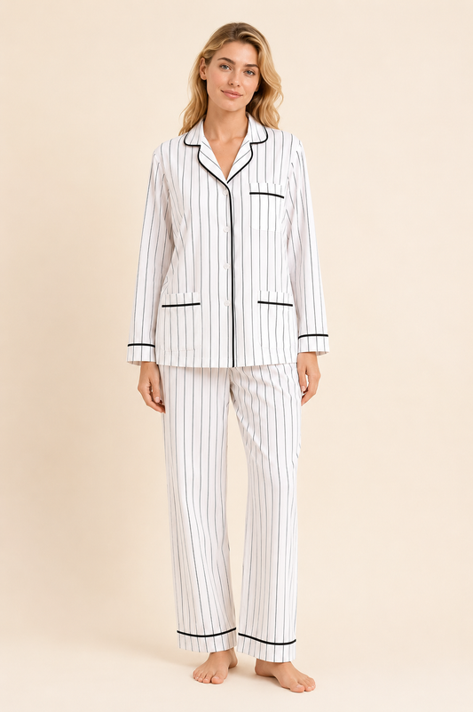Midnight Pinstripe Cotton Pajama Set