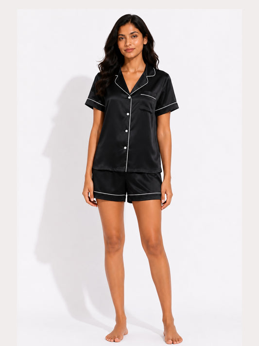 Obsidian Satin Shorts Set
