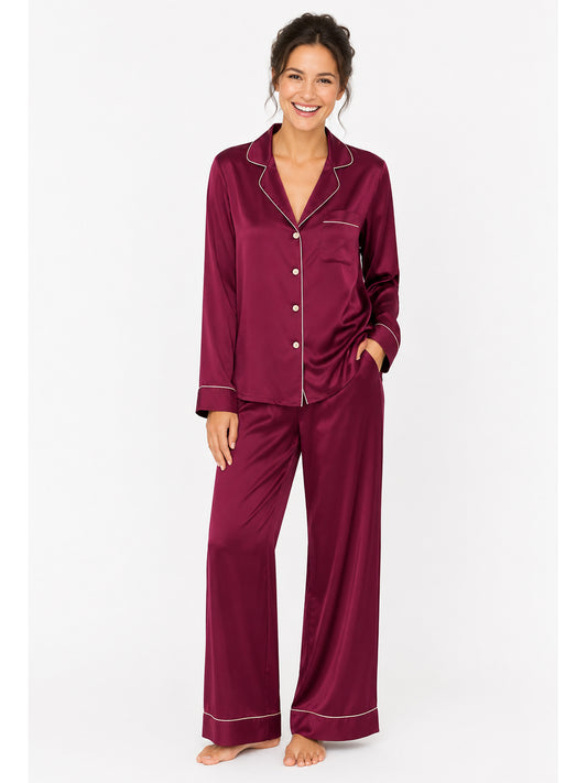 Claret Satin Classic Pajama Set