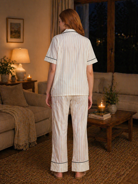 Ivory Lines Cotton Pajama Set