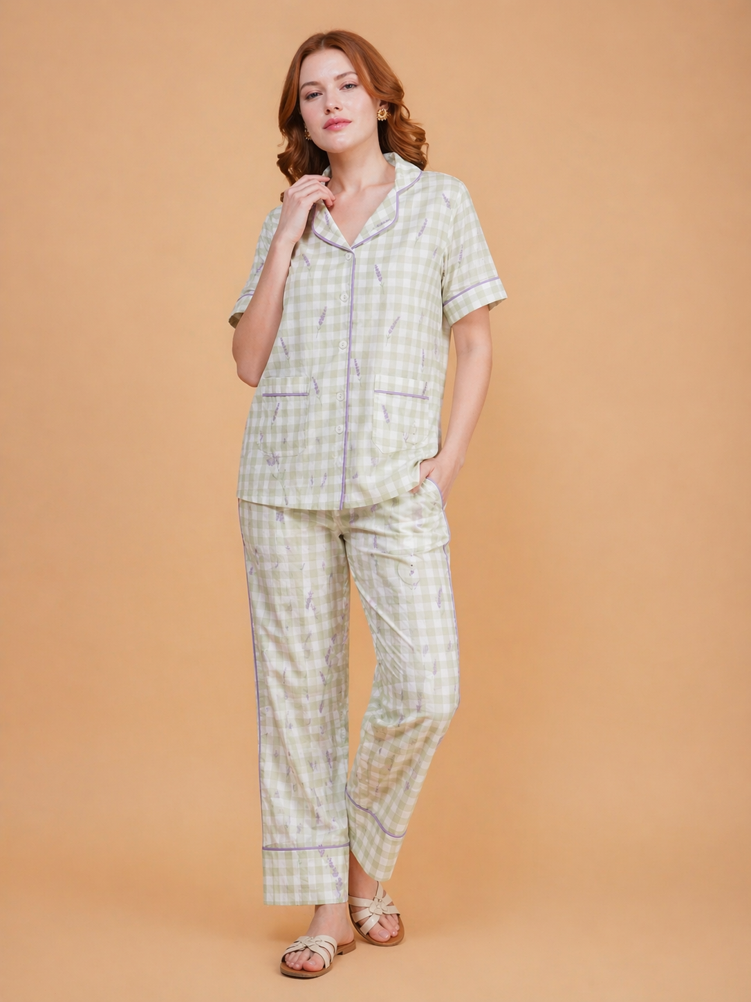 Lavender Meadow Checks Cotton Pajama Set
