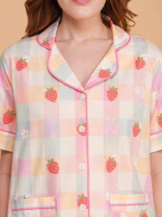 Strawberry Dream Cotton Shorts Set