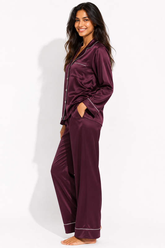 Mûre Satin Classic Pajama Set