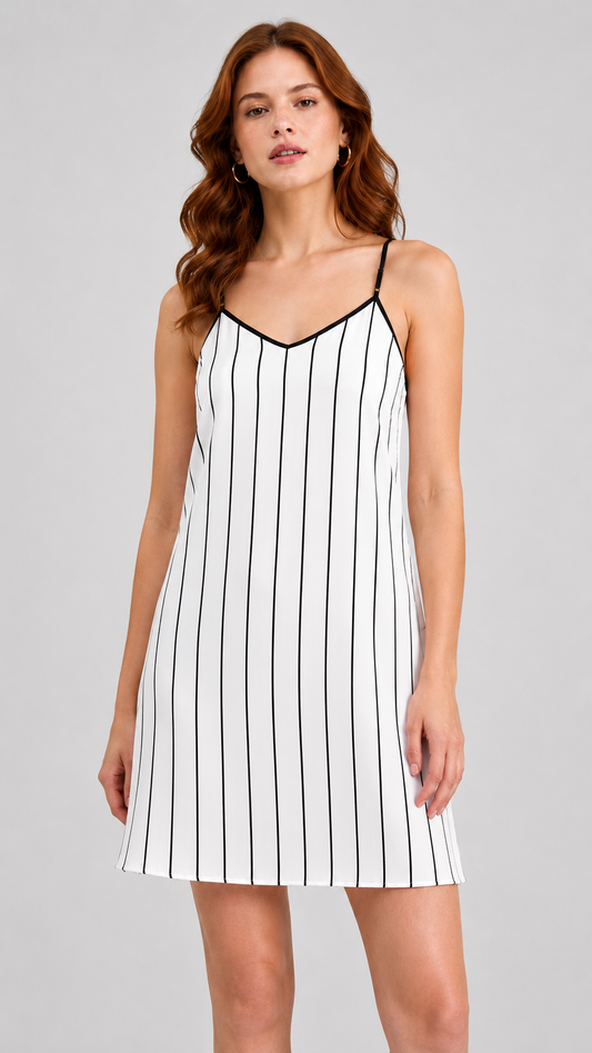 Midnight Pinstripe Slip Dress