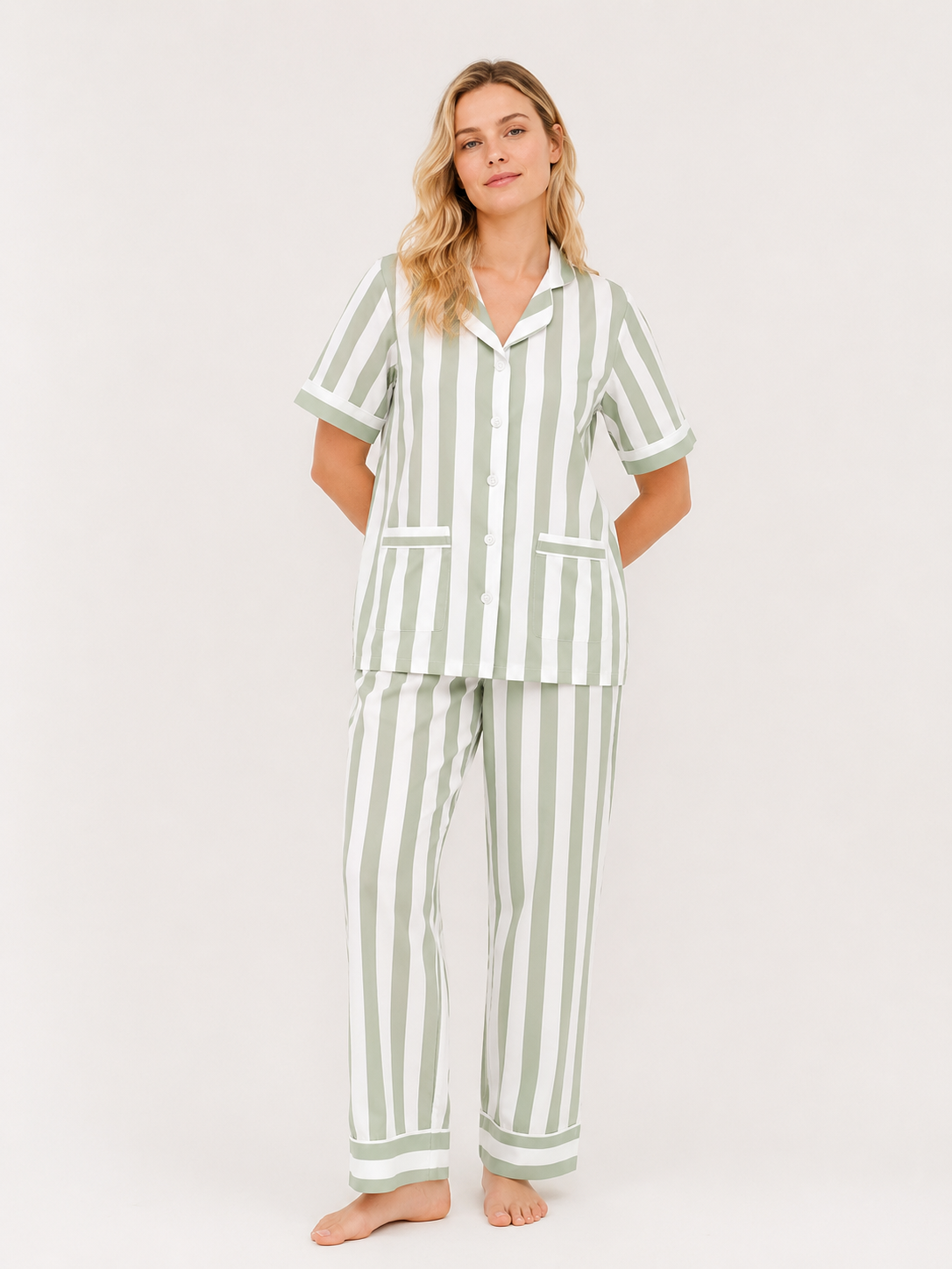 Matcha Stripe Cotton Pajama Set