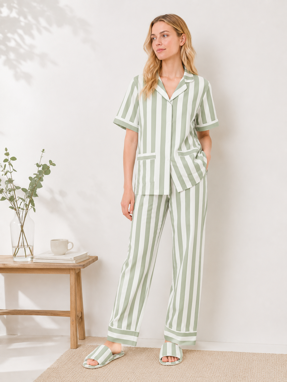 Matcha Stripe Cotton Pajama Set