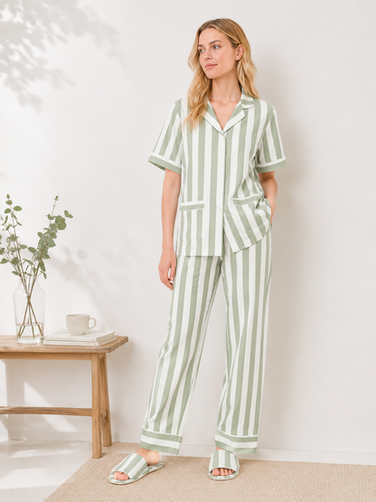 Matcha Stripe Cotton Pajama Set