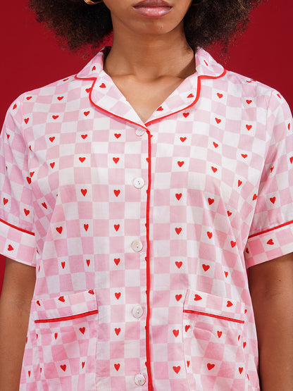 Sweetheart Checks Cotton Shorts Set