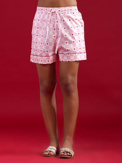 Sweetheart Checks Cotton Shorts Set