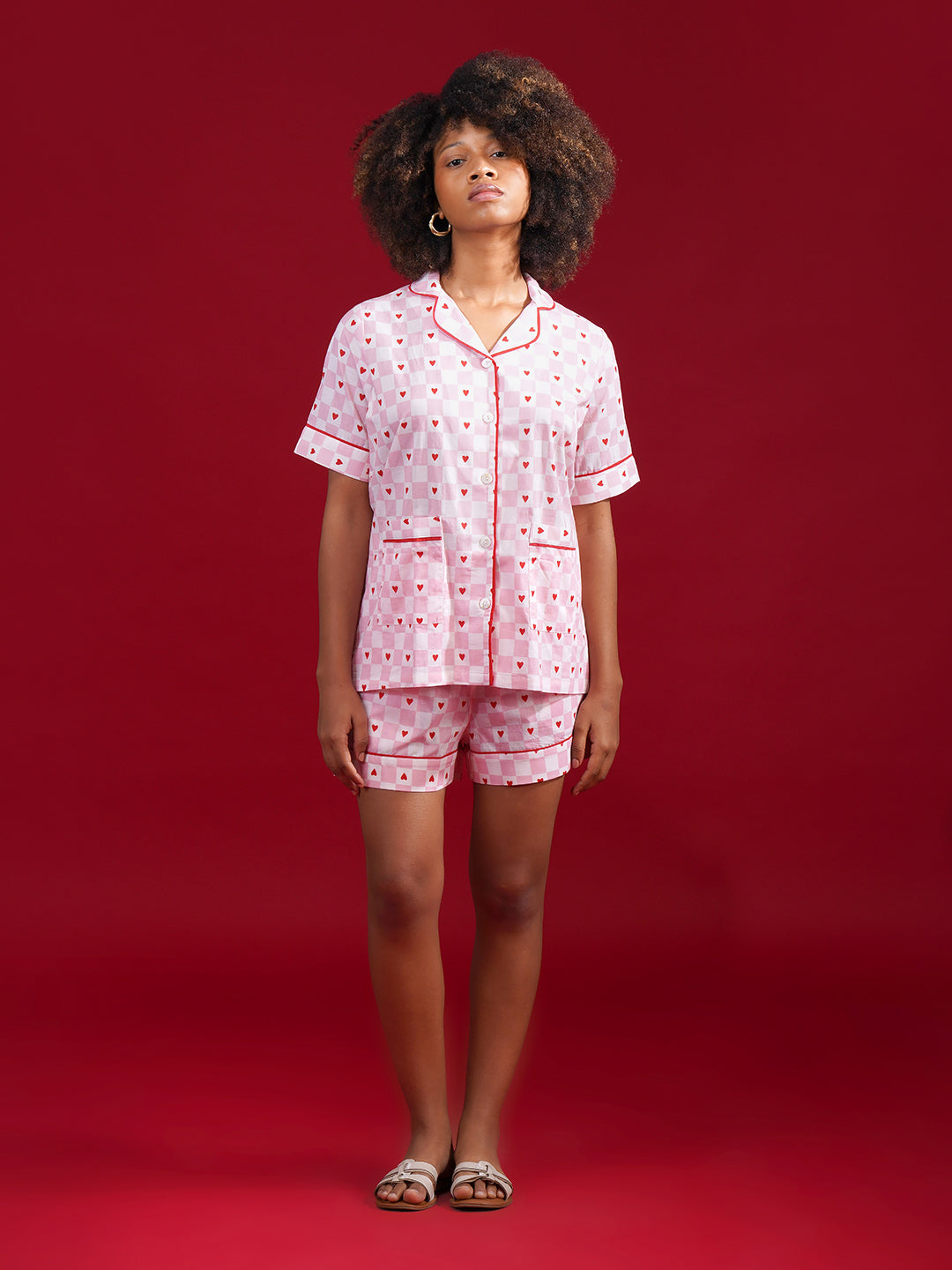 Sweetheart Checks Cotton Shorts Set