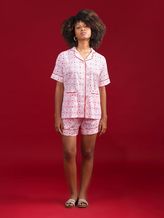 Sweetheart Checks Cotton Shorts Set