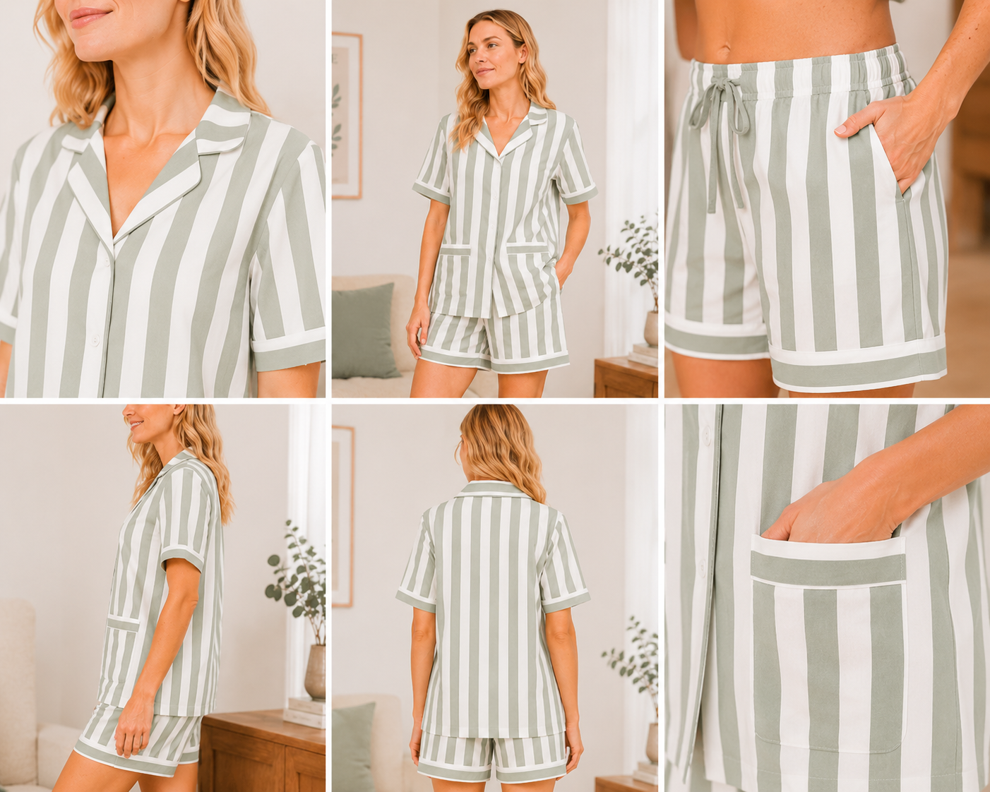 Matcha Stripe Cotton Short Set