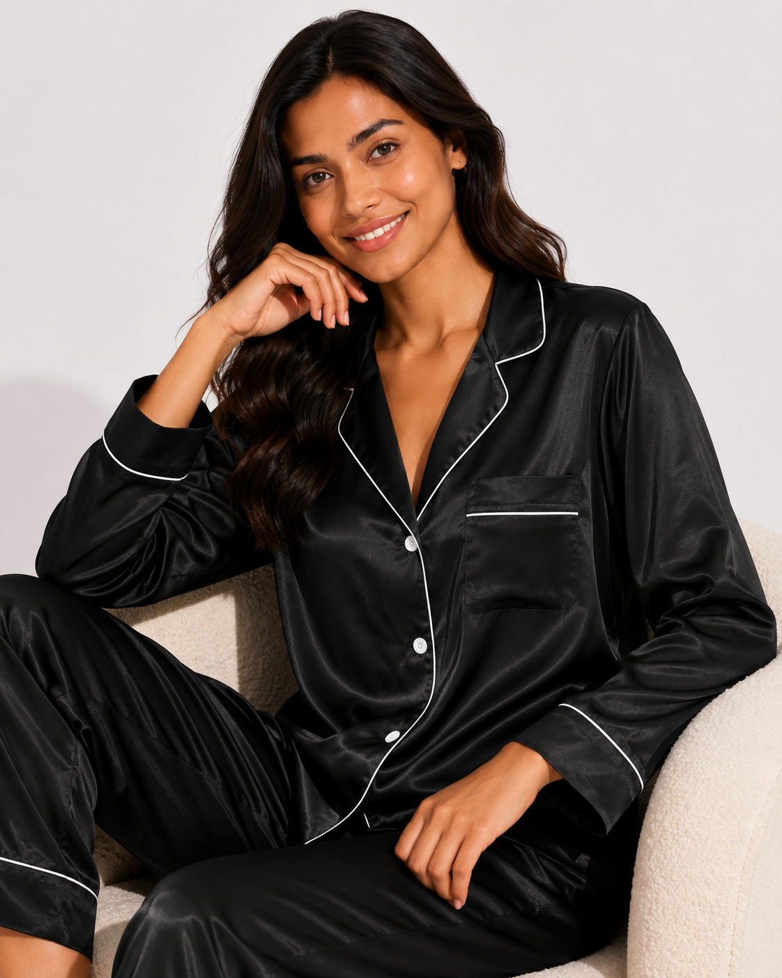 Obsidian Satin Classic Pajama Set