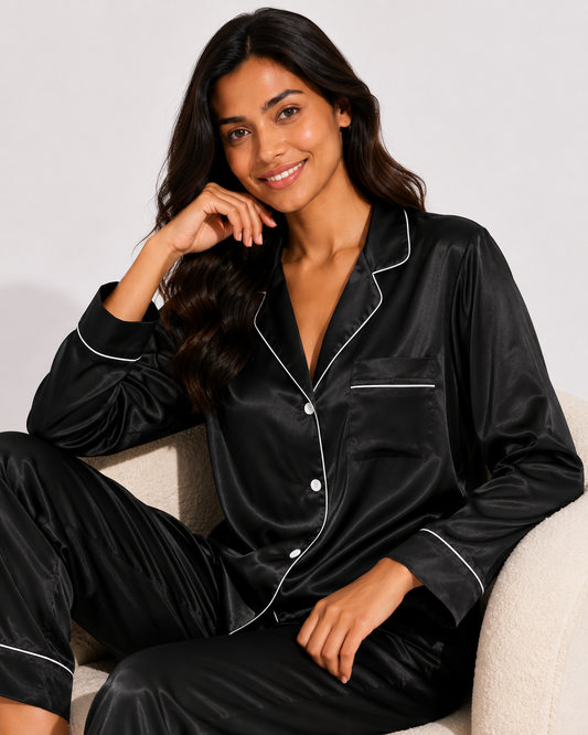 Obsidian Satin Classic Pajama Set