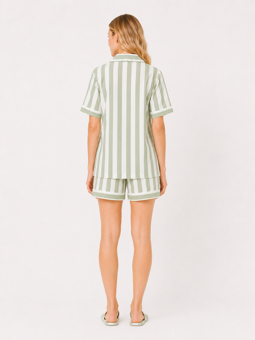 Matcha Stripe Cotton Short Set