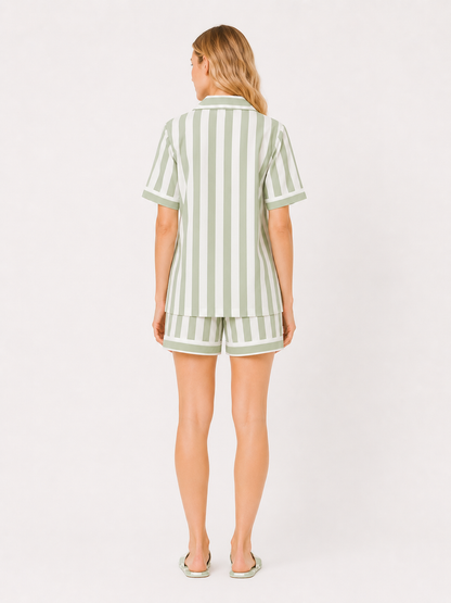 Matcha Stripe Cotton Short Set