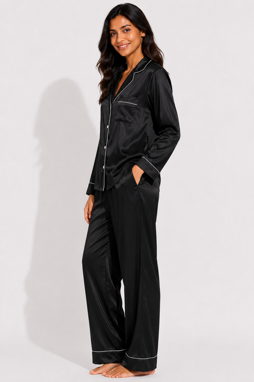 Obsidian Satin Classic Pajama Set