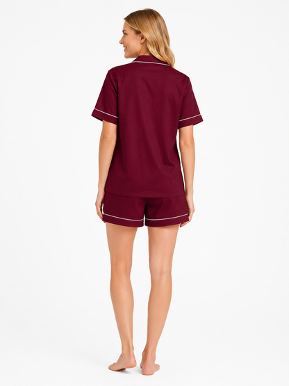 Claret Satin Shorts Set