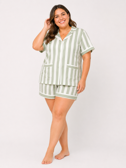 Matcha Stripe Cotton Short Set