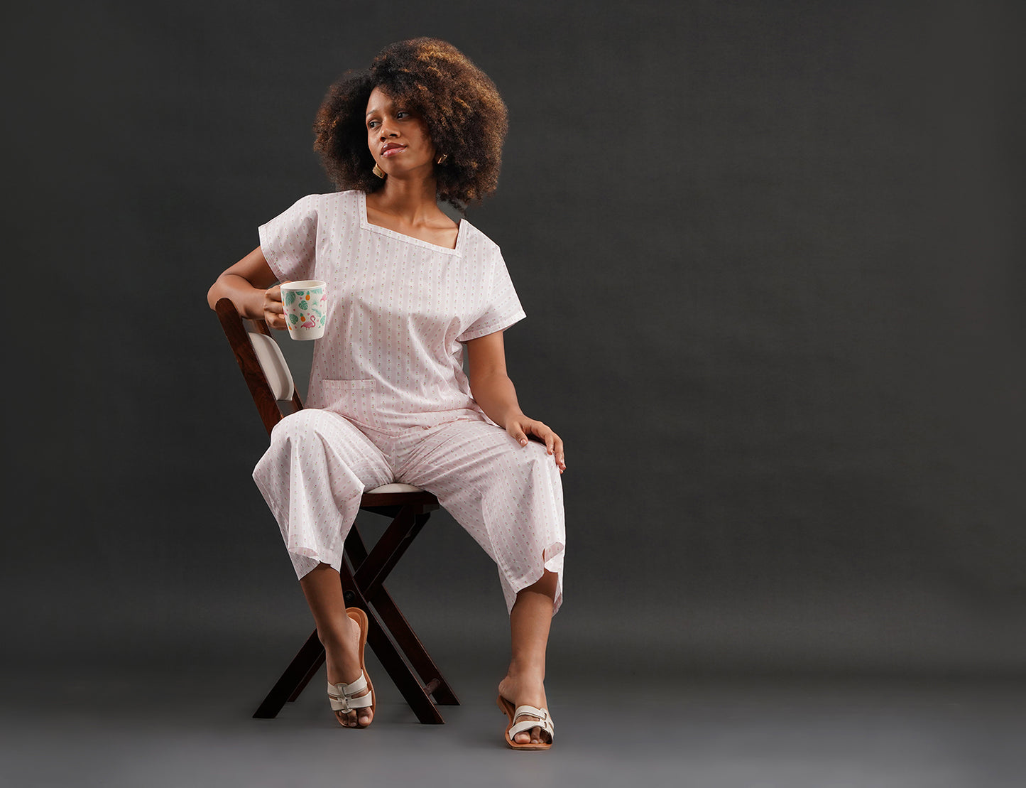 Rose Ribbons Cut-Sleeve Cotton Set