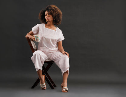 Rose Ribbons Cut-Sleeve Cotton Set