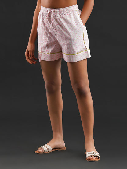 Rose Ribbons Cotton Shorts Set