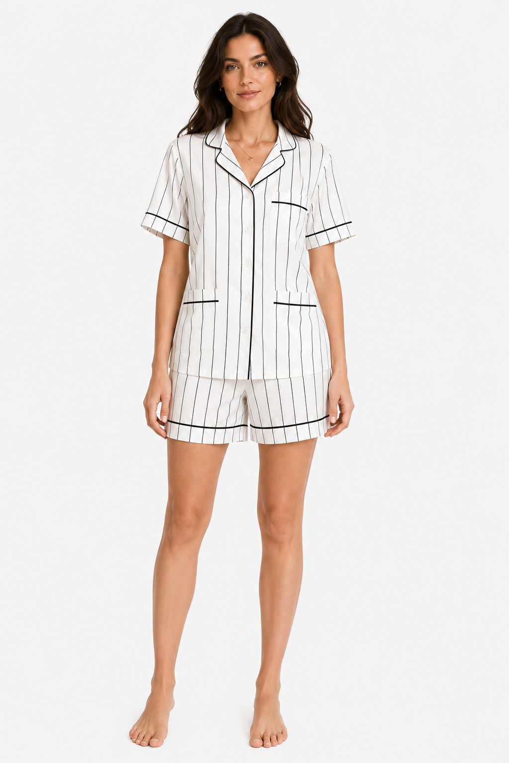 Midnight Pinstripe Satin Shorts Set