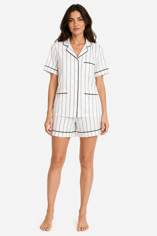 Midnight Pinstripe Satin Shorts Set