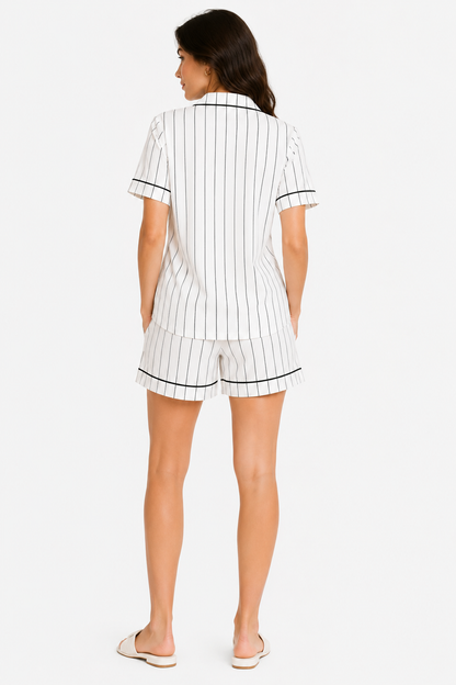 Midnight Pinstripe Satin Shorts Set