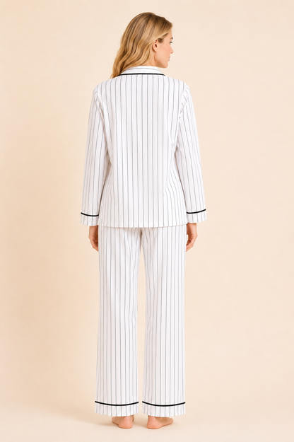 Midnight Pinstripe Cotton Pajama Set