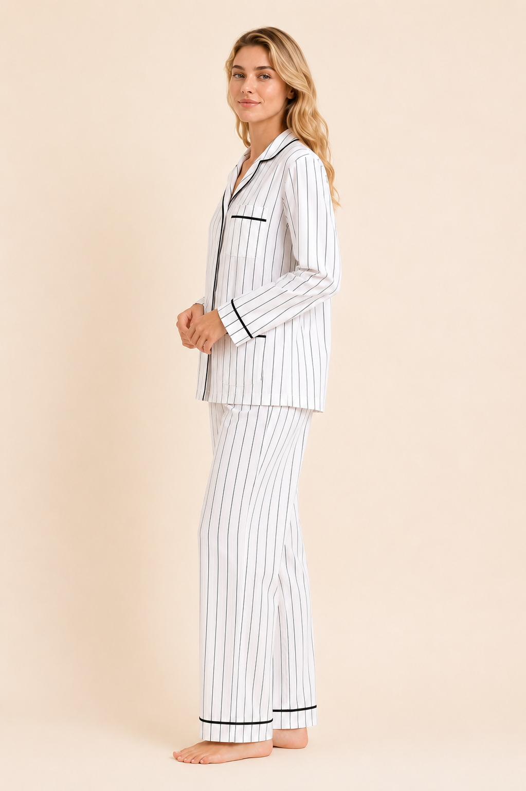 Midnight Pinstripe Cotton Pajama Set