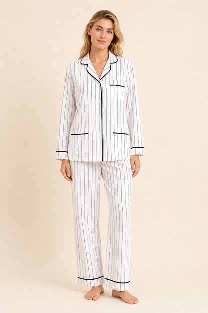 Midnight Pinstripe Cotton Pajama Set