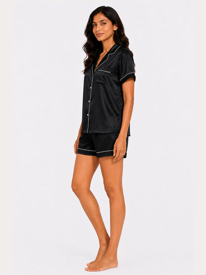Obsidian Satin Shorts Set