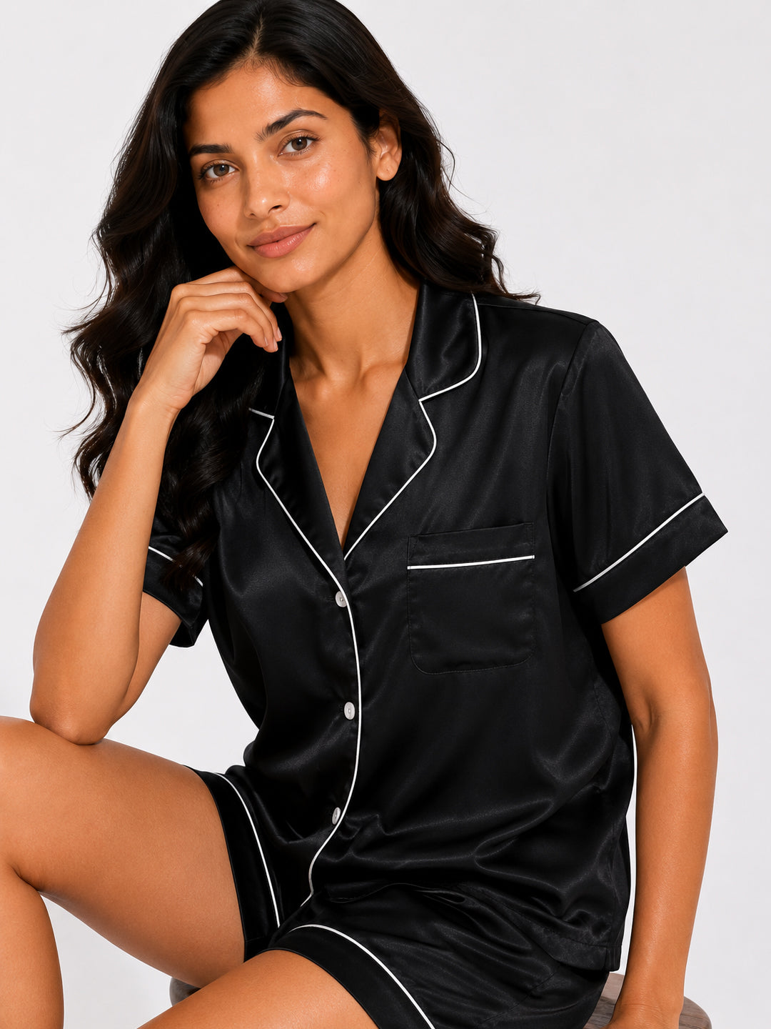 Obsidian Satin Shorts Set