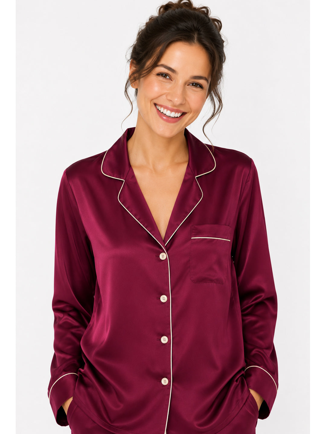 Claret Satin Classic Pajama Set