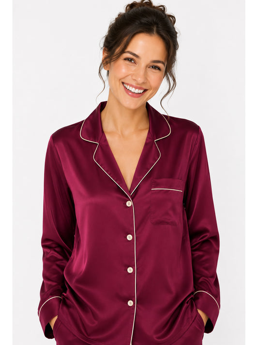 Claret Satin Classic Pajama Set