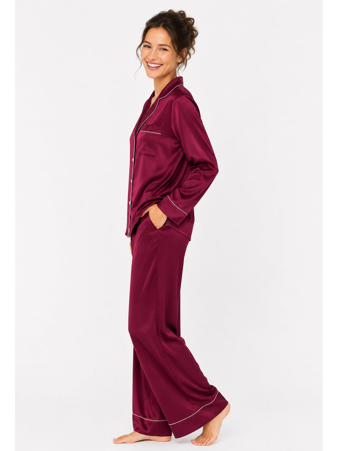 Claret Satin Classic Pajama Set