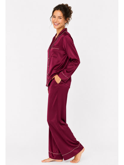 Claret Satin Classic Pajama Set