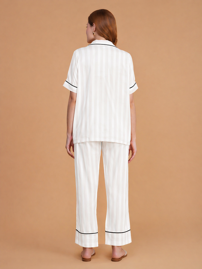 Ivory Lines Satin Pajama Set