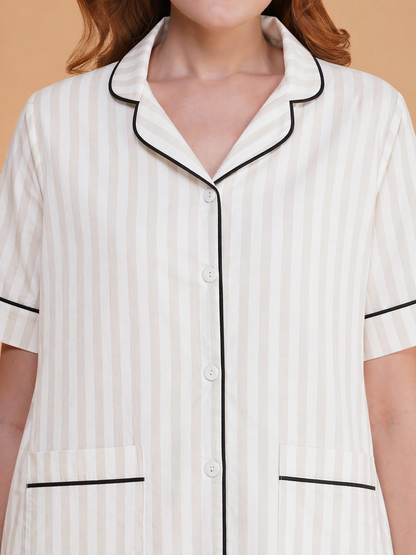 Ivory Lines Cotton Shorts Set