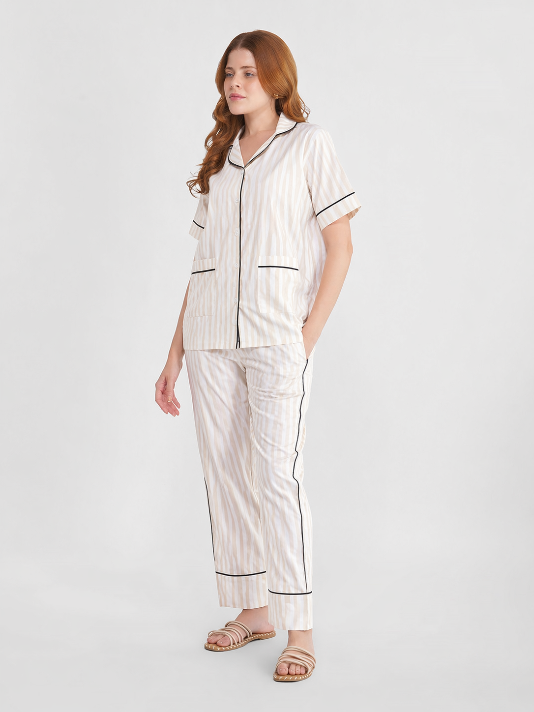 Ivory Lines Cotton Pajama Set