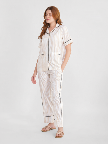 Ivory Lines Cotton Pajama Set