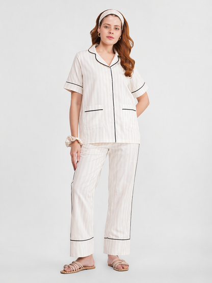 Ivory Lines Cotton Pajama Set