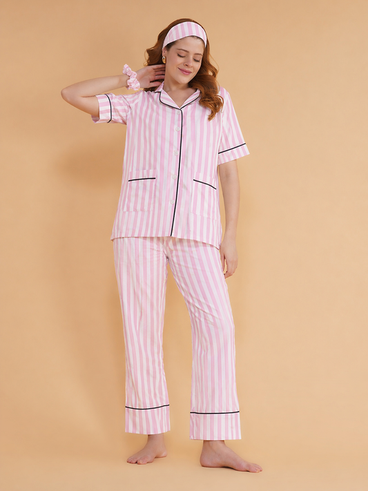 Blush Lines Cotton Pajama Set