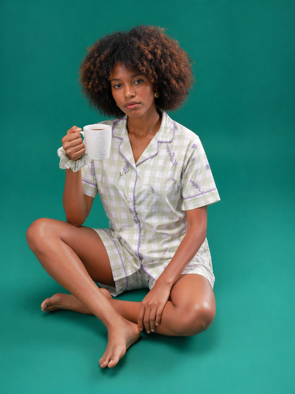 Lavender Meadow Checks Cotton Shorts Set