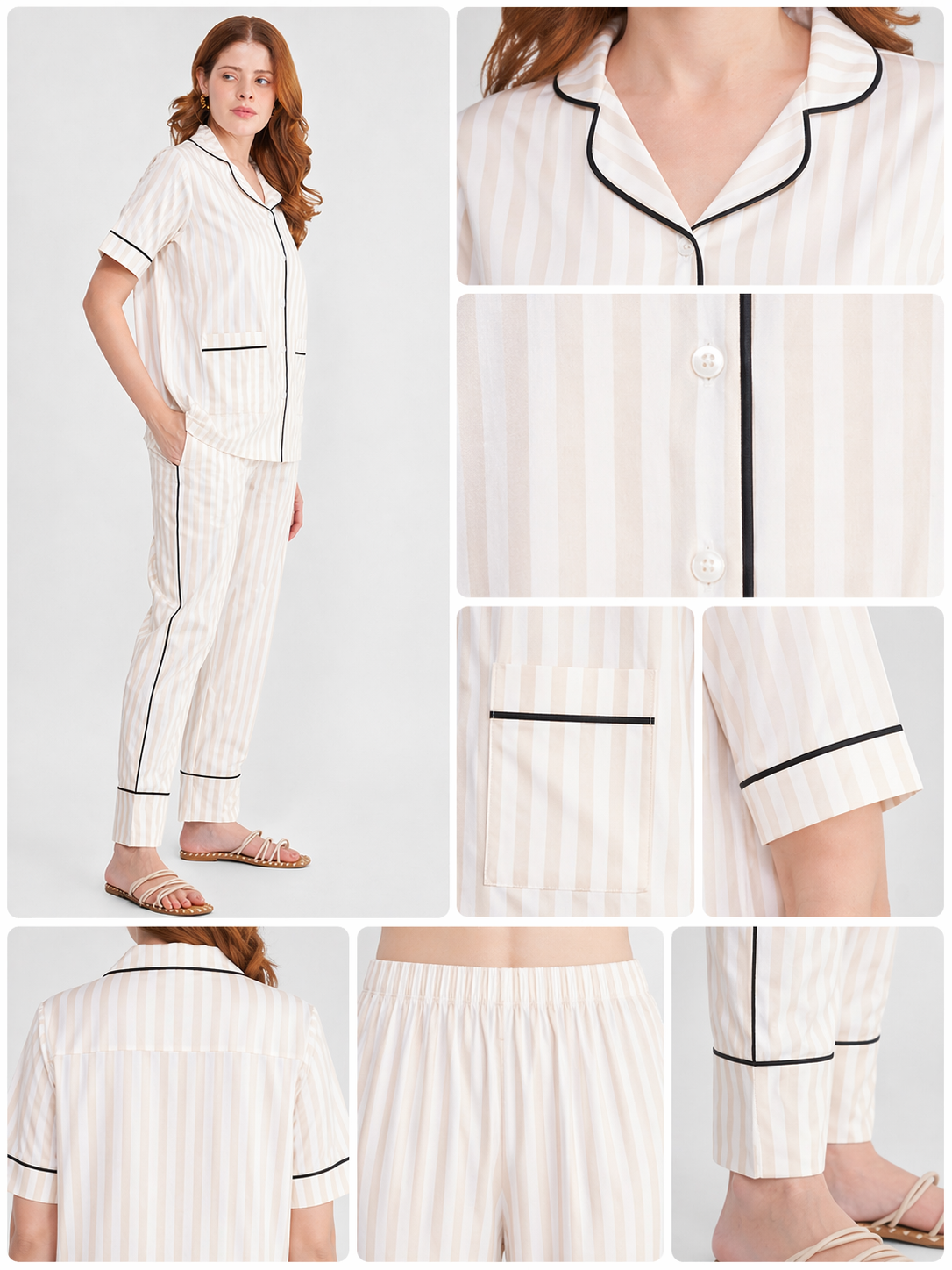 Ivory Lines Cotton Pajama Set