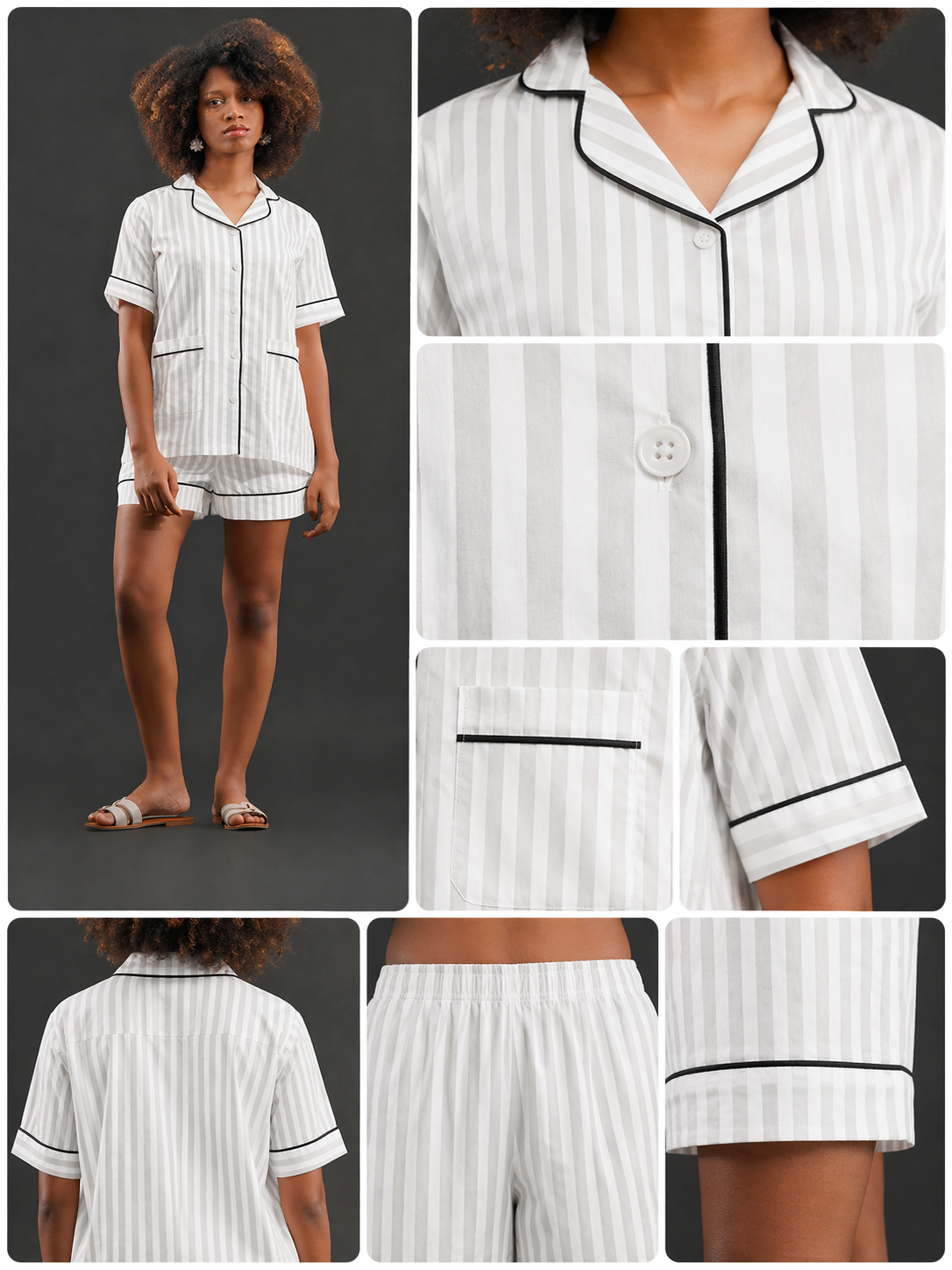 Ivory Lines Cotton Shorts Set